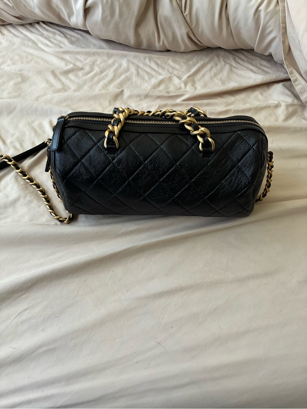 Chanel Black Quilted Barrel Shoulder Bag with Gold Chain - Picture 2 of 11